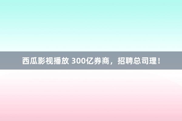 西瓜影视播放 300亿券商，招聘总司理！