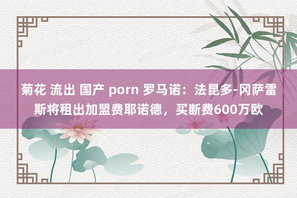 菊花 流出 国产 porn 罗马诺：法昆多-冈萨雷斯将租出加盟费耶诺德，买断费600万欧