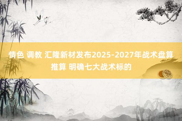 情色 调教 汇隆新材发布2025-2027年战术盘算推算 明确七大战术标的